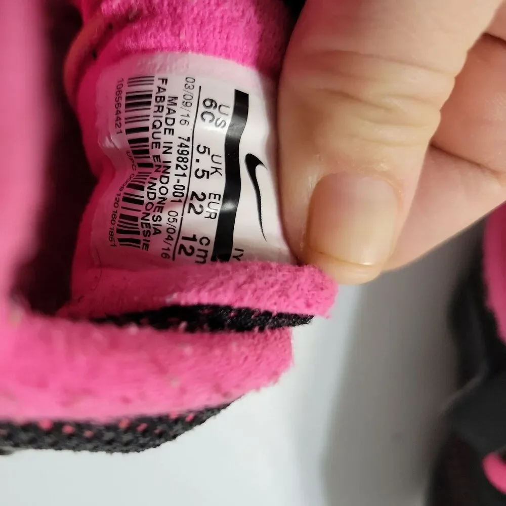 Nike Little Sneaker Girl 6C Contact Running Shoes Black Pink Hook & Loop Low Top